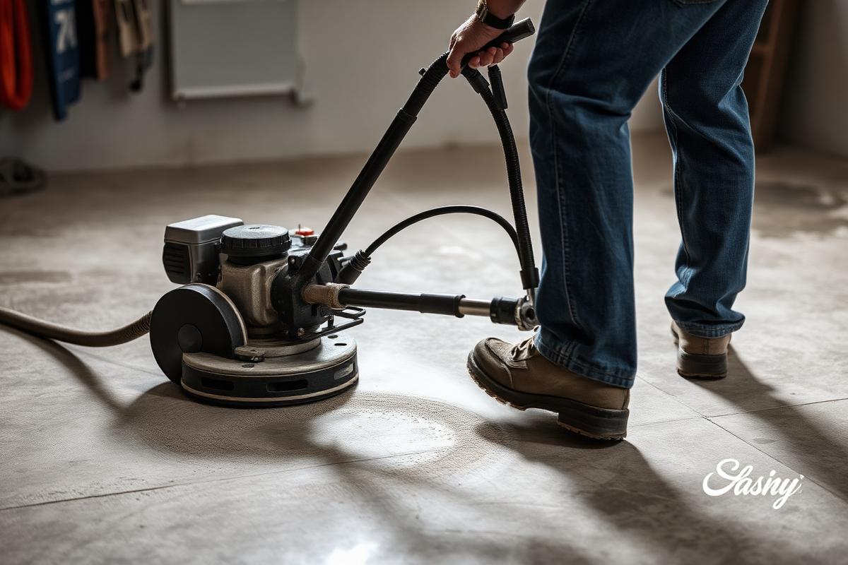 Concrete grinding and surface preparation before a garage floor coating